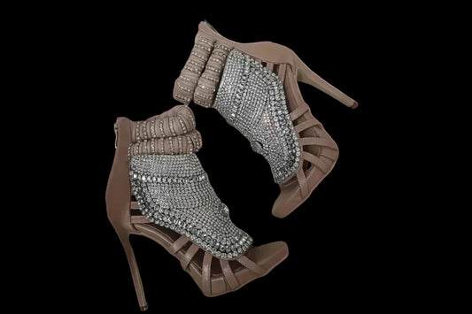 🍒Rhinestones ankle boots with side zipper high heel pointed shoes for women Size 35-44 fashion occasion footwear for party Magical Metaly Movers