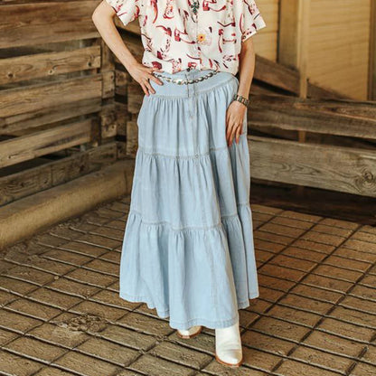 🍒Women's vintage denim long skirt a line maxi elegant female casual fashion Loose teired skirt y2k retro fashion Get Into Gypsy Jean Kinda Thing