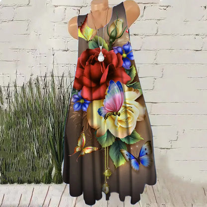 🍒Sleeveless floral print dresses summer beachy casual female short outfit floral fashion wear for women placment print