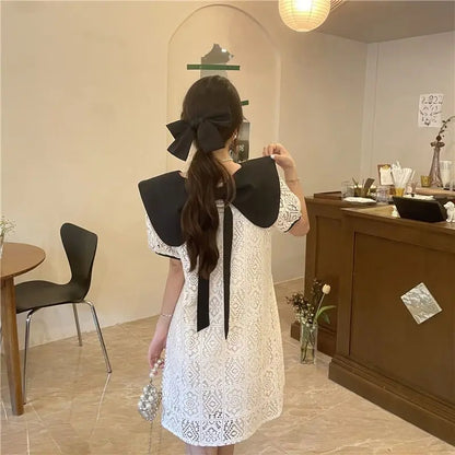 🍒White dress spring summer fashion birthday occasion outfit smart casual wear women Y2k clothes elegant pretty dresses Peruse Or Party Peter Pan