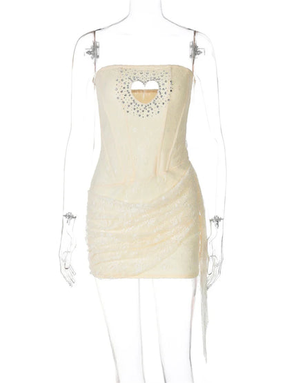 🍒Fashion mini dress glitter hollow out outfit for women bandeau lace slim backless party dress female feminine summer fashion