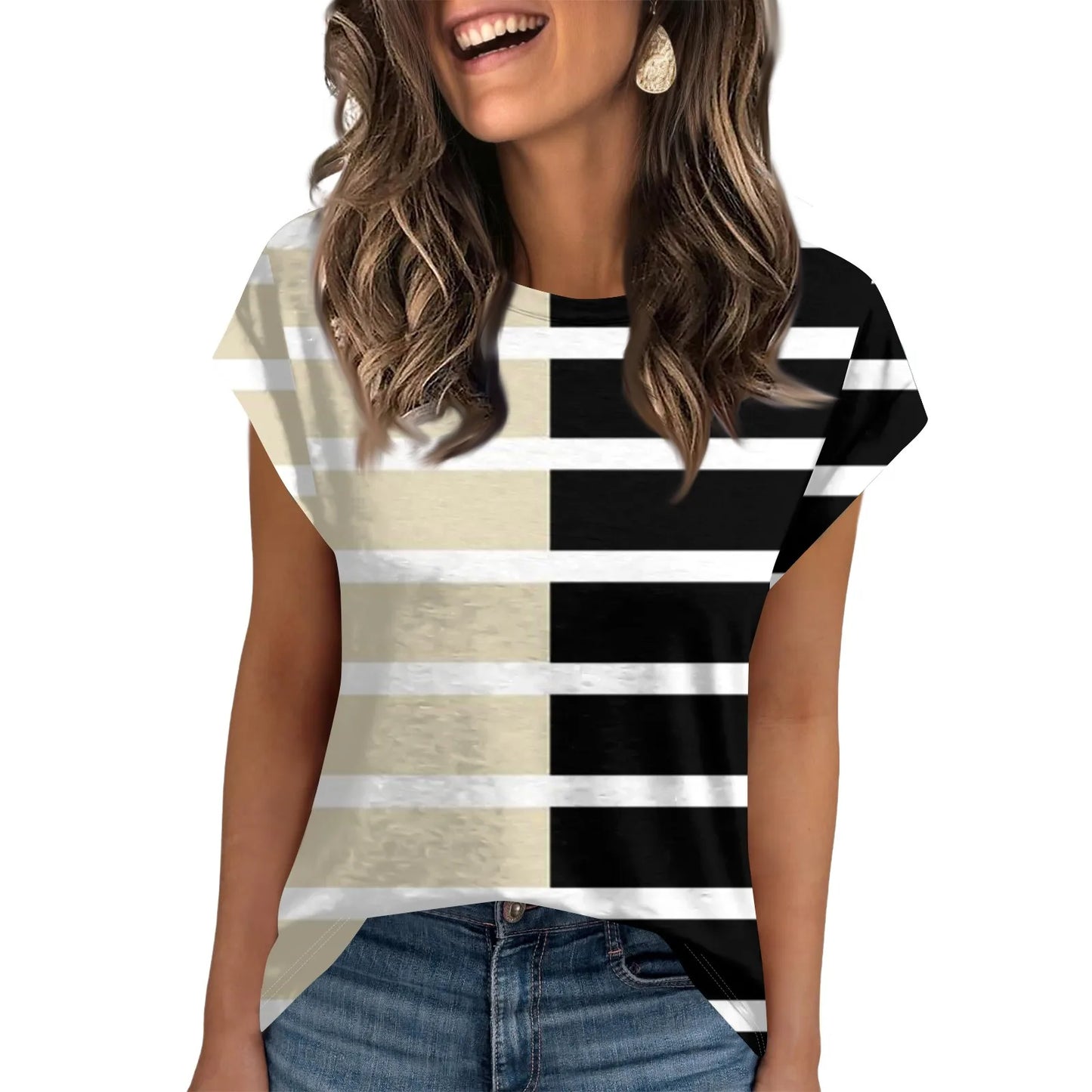 🍒Womens summer tops crop striped workout tee cap sleeve t-shirt to wear under jacket fashion trendy clothes