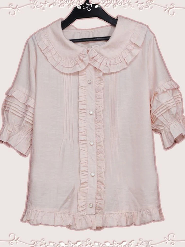 🍒Peter Pan shirt Women single breasted sweet blouse Y2k aesthetic ruffled Loose top sweet girl fashion smart casual wear Peter Pan And Cherritreewendy