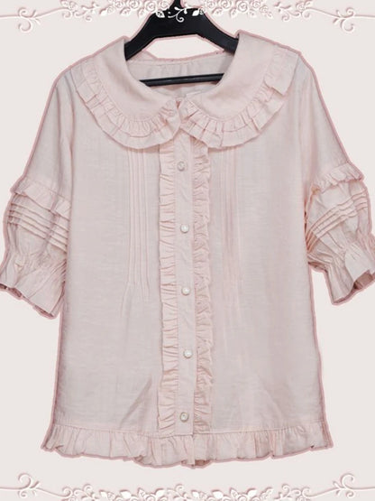 🍒Peter Pan shirt Women single breasted sweet blouse Y2k aesthetic ruffled Loose top sweet girl fashion smart casual wear Peter Pan And Cherritreewendy