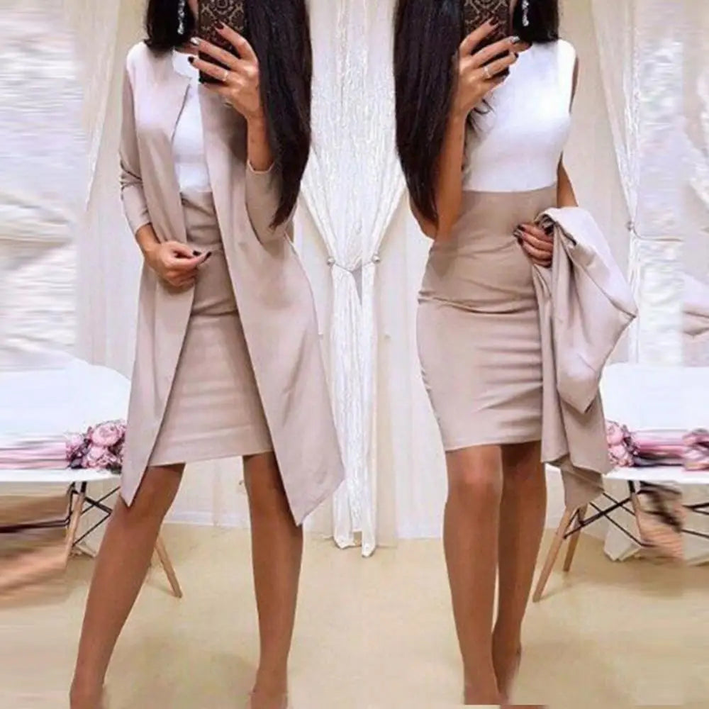 🍒Womens skirt suits work wear clothes business formal two piece office outfits with long jackets and pencil skirts This LONG Is SUITed to your wardrobe and will be SHORTly no SKIRTing around