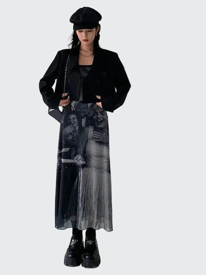 🍒Print vintage dress mesh Y2k spaghetti straps maxi outfits for women fashion straight dress party occasion wear club clothing Merry Munroe Midi