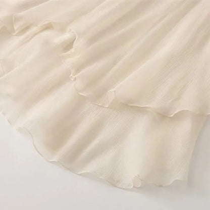 🍒Midi long skirt elastic waist ladies spring summer womens fashion  a-line clothing Female chiffon skirt outfit smart casual clothing party occasion wear Lavish In Layers