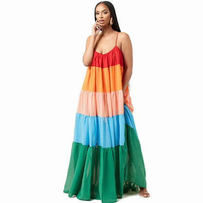 🍒Big girl striped dress casuall wear women spaghetti straps backless outfit a-line maxi sleeveless summer wear Y2k fashion Big Up Stripes