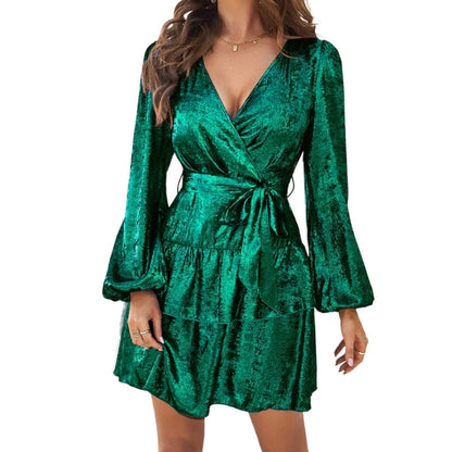 🍒Long sleeve dress solid colour ruffle outfits women layered evening cocktail clothing vacation fashion prom party occasion wear TASTEFUL RUFFle PUFF sleeve