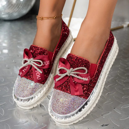 🍒Women smart casual loafer thick-Soled loafers comfortable outdoor non-slip flat shoes shiny occasion fashion slip-on Glitzy Gliders