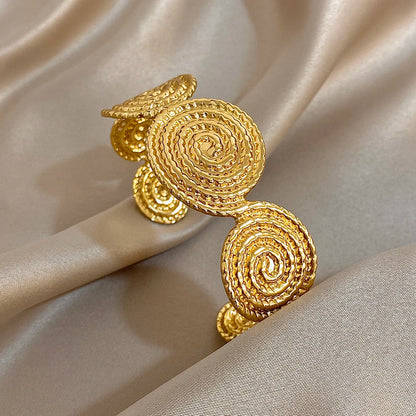 🍒Wide cuff bracelet personality gold colour diameter 65mm design women's stainless steel jewellery waterproof cool open bracelet for women's cuff bangle This Piece Will Give You Swirls of Style