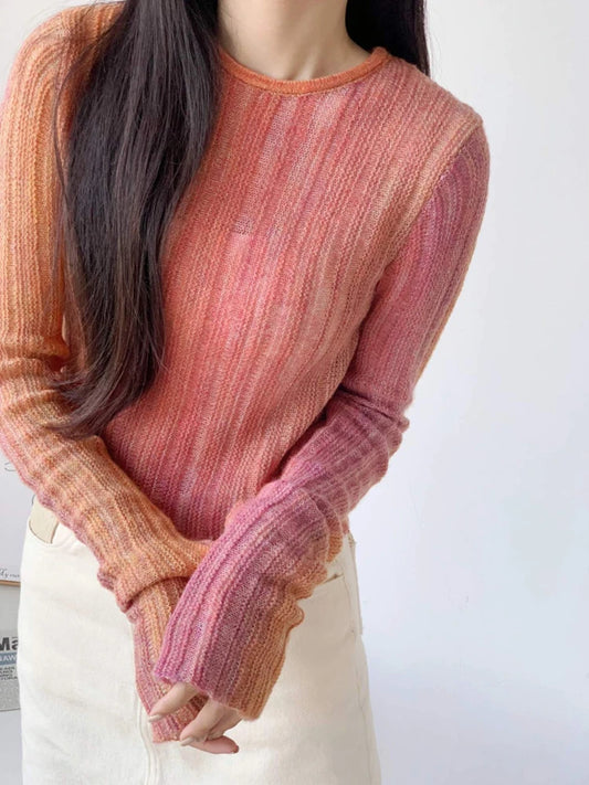 🍒Fashion knit sweaters o-neck gradient jumper fine sweaters cropped spring autumn clothes fashion knitwear for women casual fashion Autumn Assencials