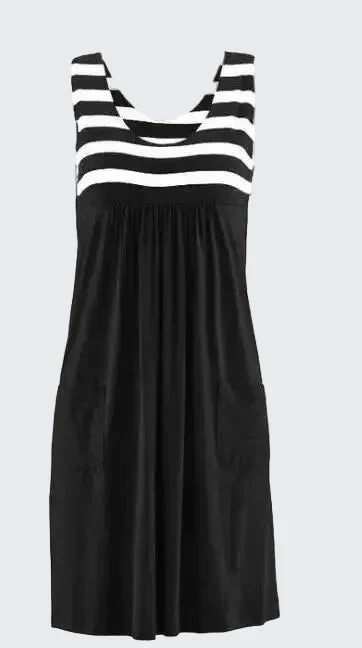 🍒Fashion striped dress vest style summer outfit with pockets loose sleeveless beach wear for women’s solid clothing for holiday casual wear  SHORELY Sweet Stripes