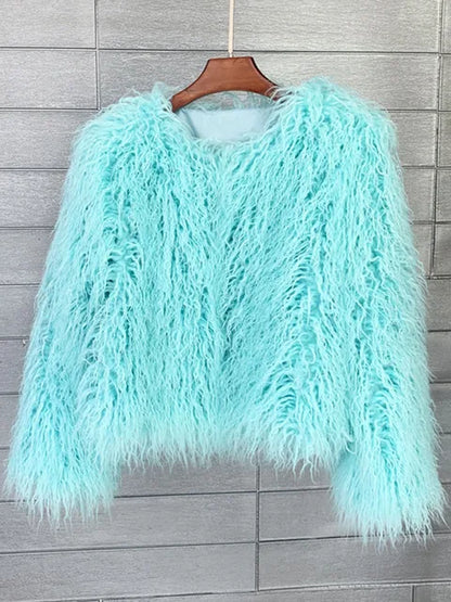 🍒Colorful fur coat for fall winter outerwear fashion pink faux fur jacket thick warm outdoor fashion occasion over jacket women Fluff Up Your Puff