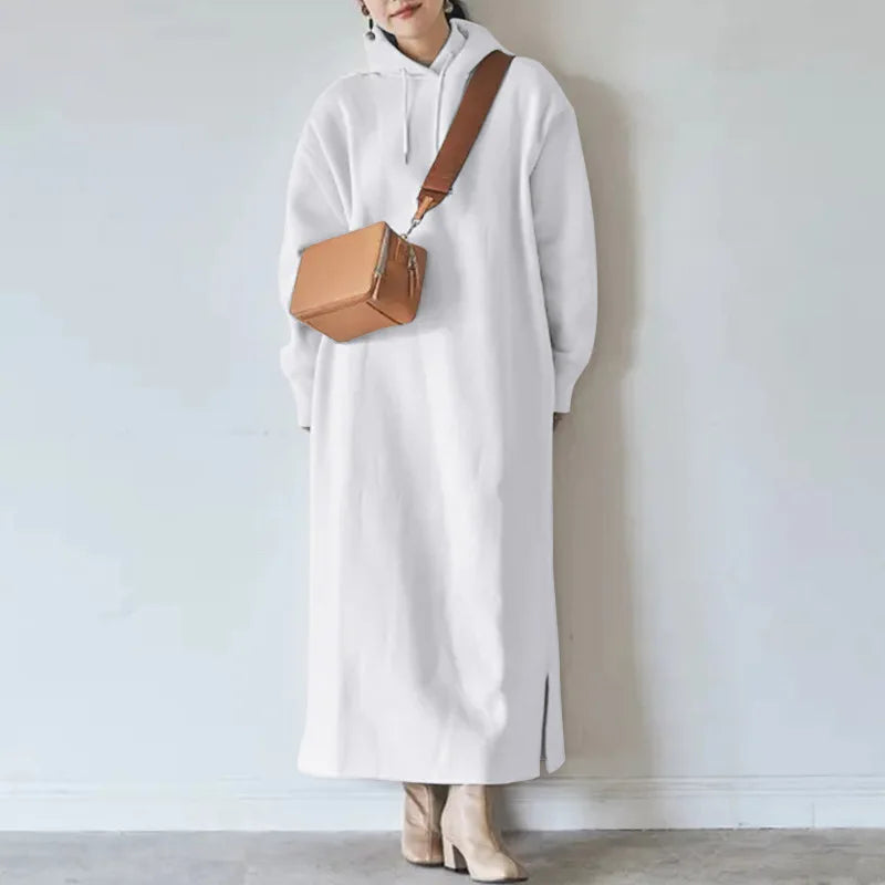 🍒Maxi hoodie dress loose autumn long dress sweatshirt spring female tie collar baggy casual outfits straight dresses JYFS-2175 Maximum Comfort