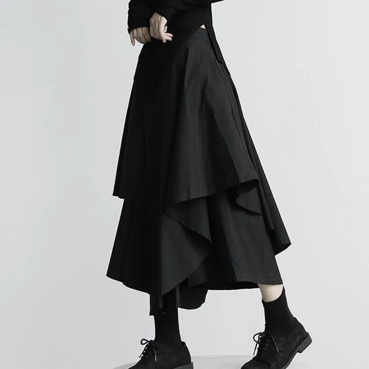 🍒Women black skirts Irregular high waist pleated skirt pants for Women a-line layered female clothes HAN'KER to this soon to become wardrobe CHIEF