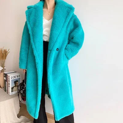 🍒Women winter faux fur coat winter long women female thick teddy bear outerwear Casual loose oversize outdoor wear Bear Winter With A Teddy