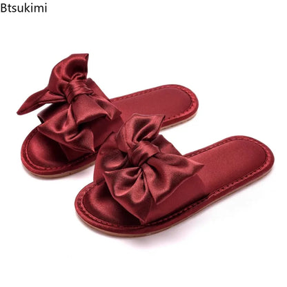 🍒Wedding slippers peep toe bedroom home sandals bride bridesmaid Newlywed Celebration shoes with silk bow smart casual slides for women luxury high end shoes Slipp -her A Gift And Gift Yourself