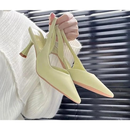 🍒Women's summer shoes fashion high heels pointed toe stiletto mid heel open back sandals evening party shoes No slipping Back On Quality Sling Back With These Sling Backs
