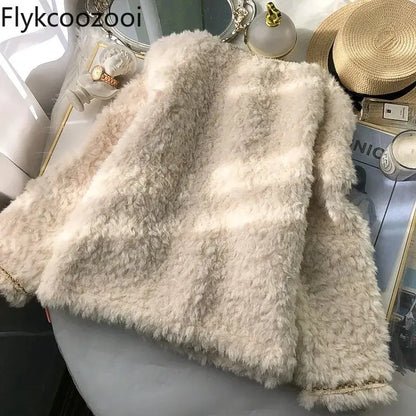 🍒Female lambs wool coat wear casual coats for women autumn winter clothing woollyJacket long sleeve It will be a SHEAR delight to wear this