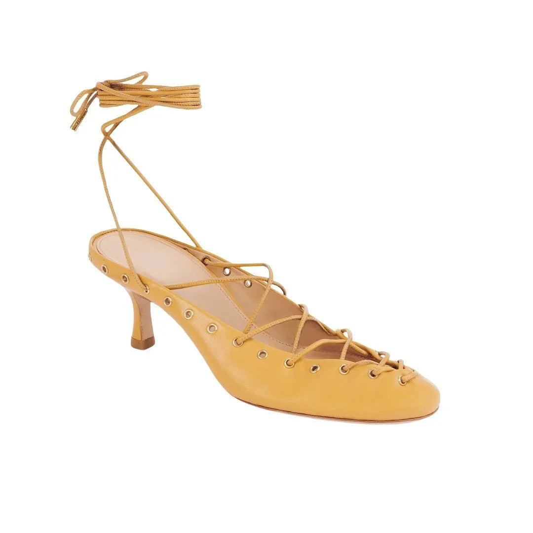🍒Cross tie shoe round toe sandals open back  european and american niche light luxury cross tie round toe roman Sandals women's ballet shoes with medium heel shoes smart casual footwear for occasion party footwear Tick This Tie cross