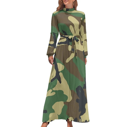 🍒Military camoflauge dress high waist outfit bohemian chic long-sleeve maxi stylish smart casual clothing women Camodel Camo