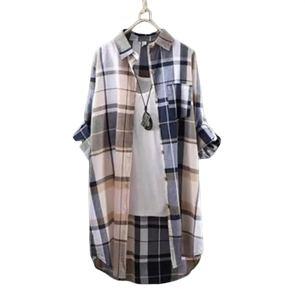 🍒Lapel shirt dress stylish plaid shirt coat women lapel long sleeve cardigan autumn outfits casual work shirts for ladies