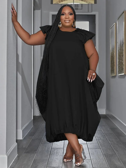 🍒Plus size dresses for women loose pockets solid maxi dress summer fashion clothes smart casual wear women Bag A Bag