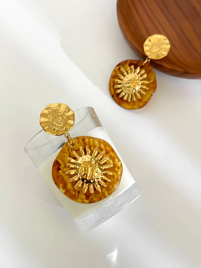 🍒 Vintage amber resin golden sun drop earrings for Women trendy stainless steel party earings daily jewellery Waterproof DROP in And STEEL The Attention