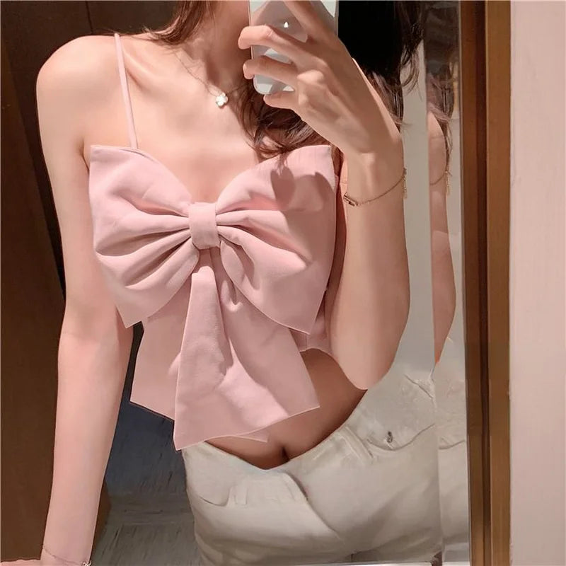 🍒Big bow cami top sweet girly fashion all-match vacation wear casual comfy crop top smart casual clothes for women Gift This Big Bow Present To Yourself