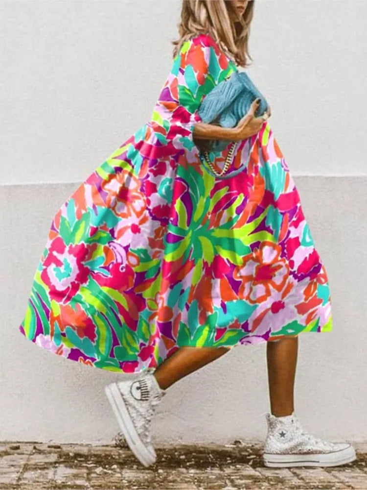 🍒Dresses for women loose colour printed fashion smart casual clothing party vacation womens bohemian beach dress