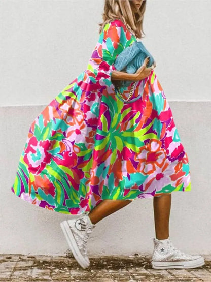 🍒Dresses for women loose colour printed fashion smart casual clothing party vacation womens bohemian beach dress