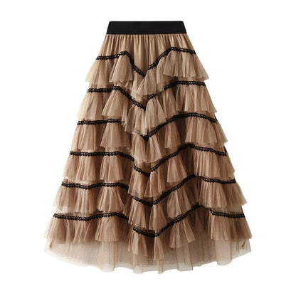 🍒Mesh cake skirt elasticated waist summer fashion midi long skirts for women female smart casual clothes princess skirts for adults occasion party wear Teirs Of Fashion Passion