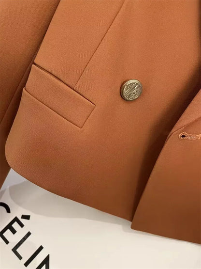 🍒Crop blazer for women long sleeve short double breasted Jacket smart casual outerwear  occasion spring and autumn fashion   Cream Of The Crop Cool