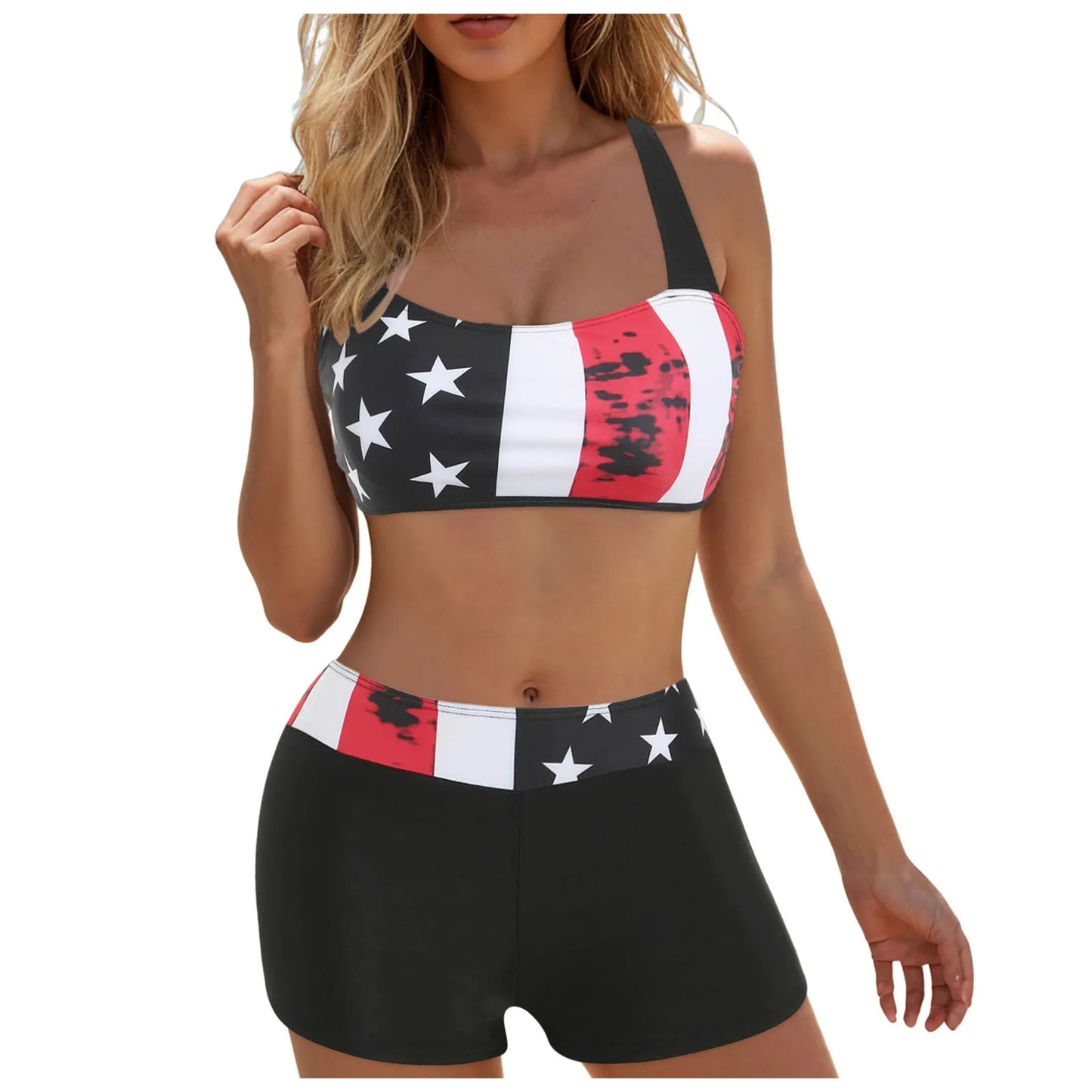 🍒Women's high waisted bikini sets sporty two piece swimsuit colour block bathing suit women's stripe swim wear Ride On A Wave In Cool  ‘ Kinis