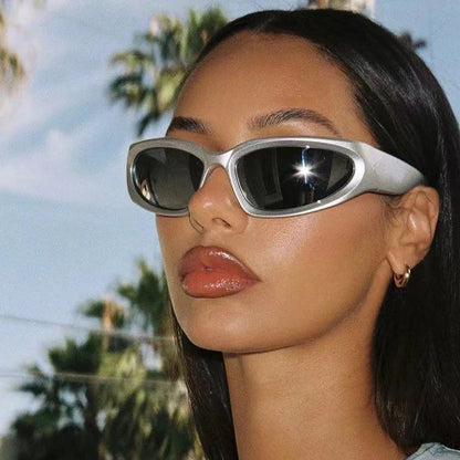 🍒Wrap around sunglasses Y2k luxury sunglasses women sun glasses 2000'S shades glasses high protection UV400 sunnies female eyeglass sunshade Slick Silver Sunnies