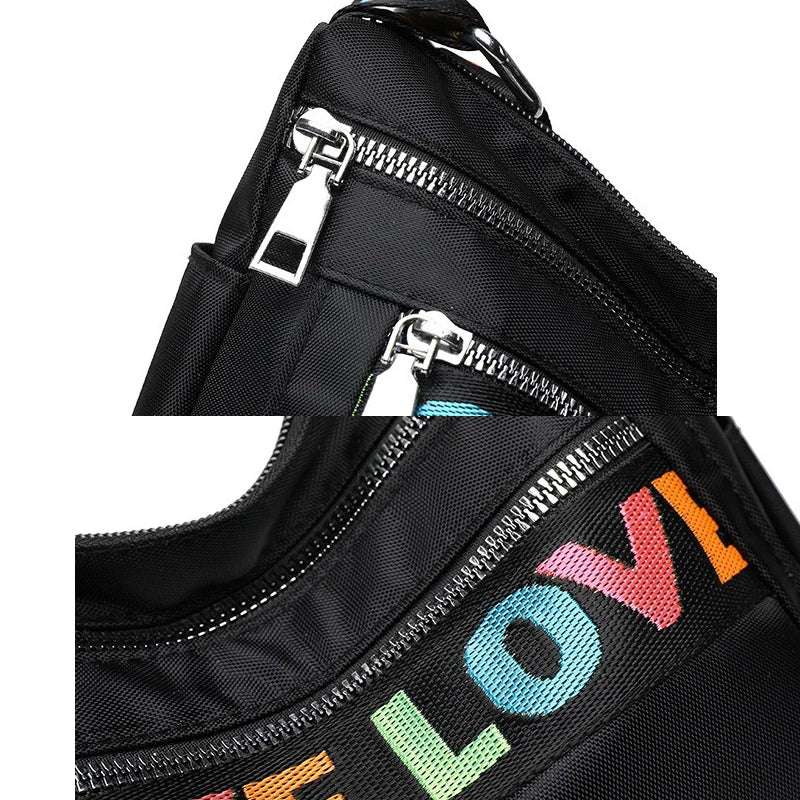 🍒Womens handbag oxford fabric bag large capacity crossbody with multiple compartments fashion accessory casual carry bag with colourful font Get A Handle On Love