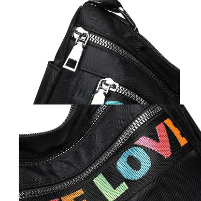 🍒Womens handbag oxford fabric bag large capacity crossbody with multiple compartments fashion accessory casual carry bag with colourful font Get A Handle On Love