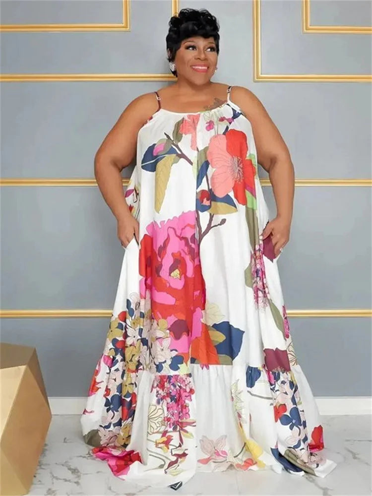 🍒Plus size animal print dress summer clothing floral outfit colourful full length smart casual women maxi dresses chiffon material a-line Animate Your Animal
