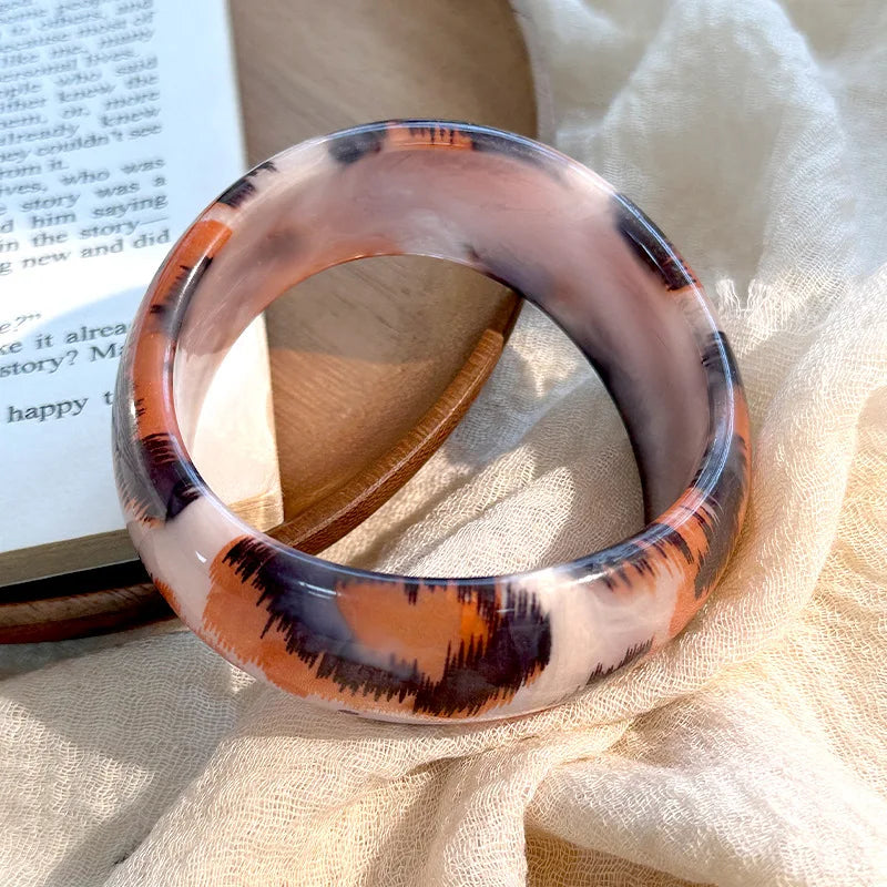 🍒Animal print bangles resin large cuff bangles for women wide chunky leopard print bracelet Irregulier jewellery Hand Yourself An Animal