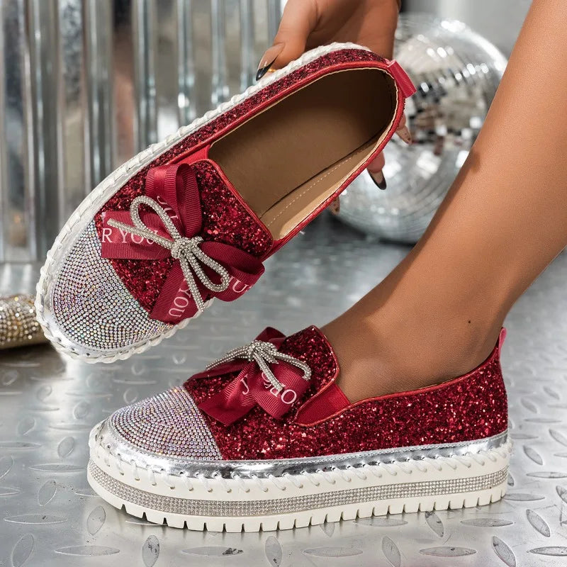 🍒Women smart casual loafer thick-Soled loafers comfortable outdoor non-slip flat shoes shiny occasion fashion slip-on Glitzy Gliders