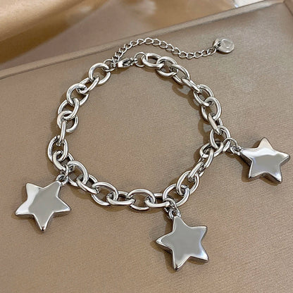 🍒Chunky star bracelet thick  stainless steel pendant chain silver bracelet for women gold plated stars wrist jewellery  you will be STAR-tled When You Get This