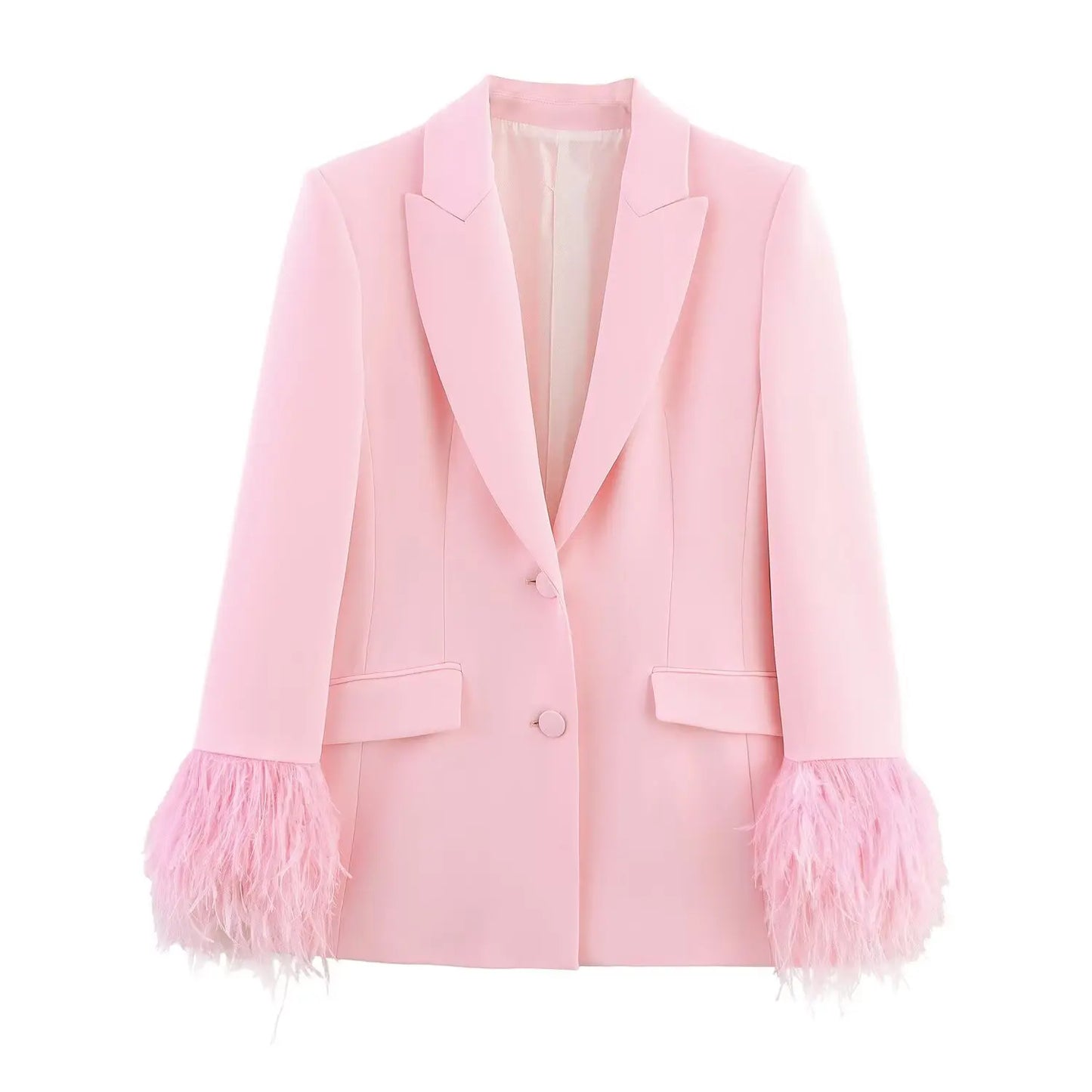🍒Women's pink blazer sets lapel  collar long sleeve coat jacket single-breasted and chic pocket zip pants high waist party occasion wear Floss In Candy