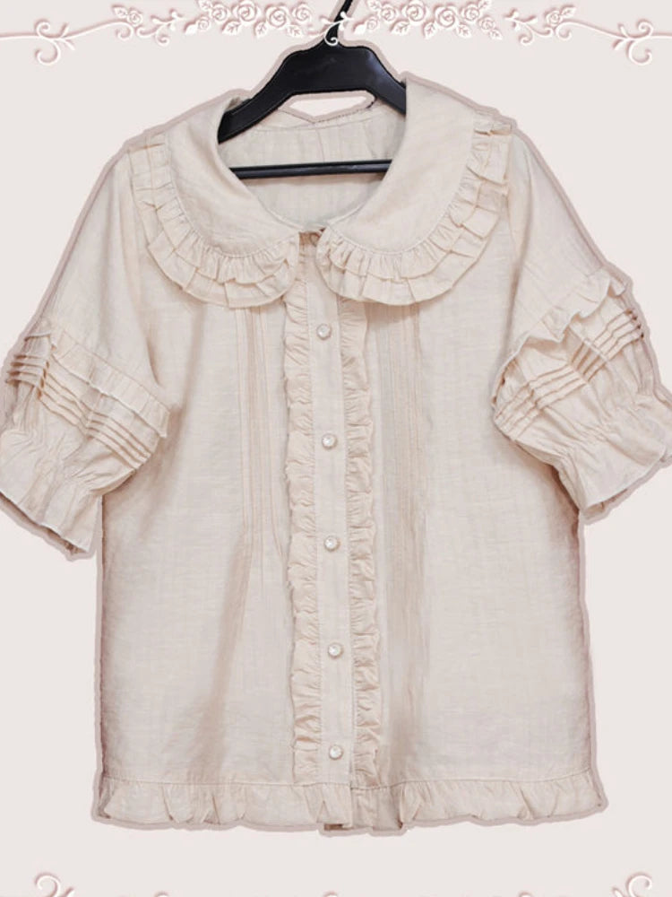 🍒Peter Pan shirt Women single breasted sweet blouse Y2k aesthetic ruffled Loose top sweet girl fashion smart casual wear Peter Pan And Cherritreewendy