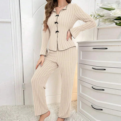 🍒Two-piece loungewear sleepwear set women suitable for homewear clothes smart casual fashion leisure outerwear Make A Bee-line For This Bow Line
