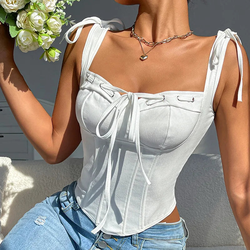 🍒Bustier corset top Y2K cute square neck going out top crop tank for women's trendy summer clothing fashion vest Slimming shaper vest Dont be in TEIRs with a  bad shape BUST get this