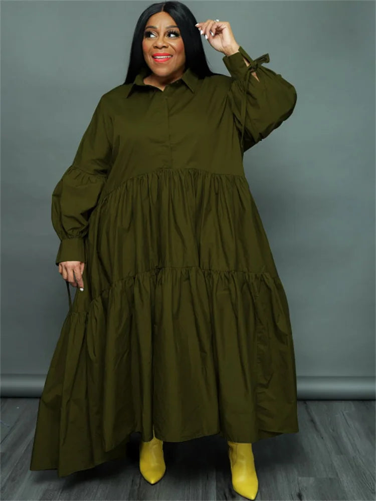 🍒Plus Size shirt dresses for women with sleeves smart casual clothing women loose outfit big maxi swing dress colourful casual clothing female fashion Cheerful Tier full