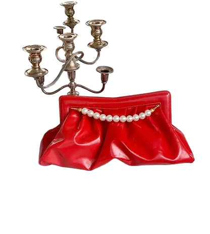 🍒Womens pleated clutch large chain design pearl handbag banquet envelope evening bag large capacity clutch for occasion smat casual accessories SHINE with a PATENT and CLUTCH your cool