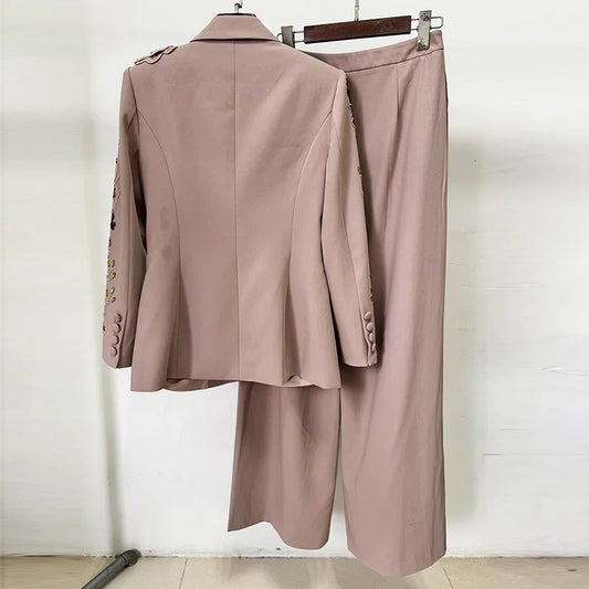 🍒Women's 2 piece occasion wear suit beaded set 3d flower Jacket Coat plus wide-leg pants female fashion clothes Plant This Floral In Your Basket