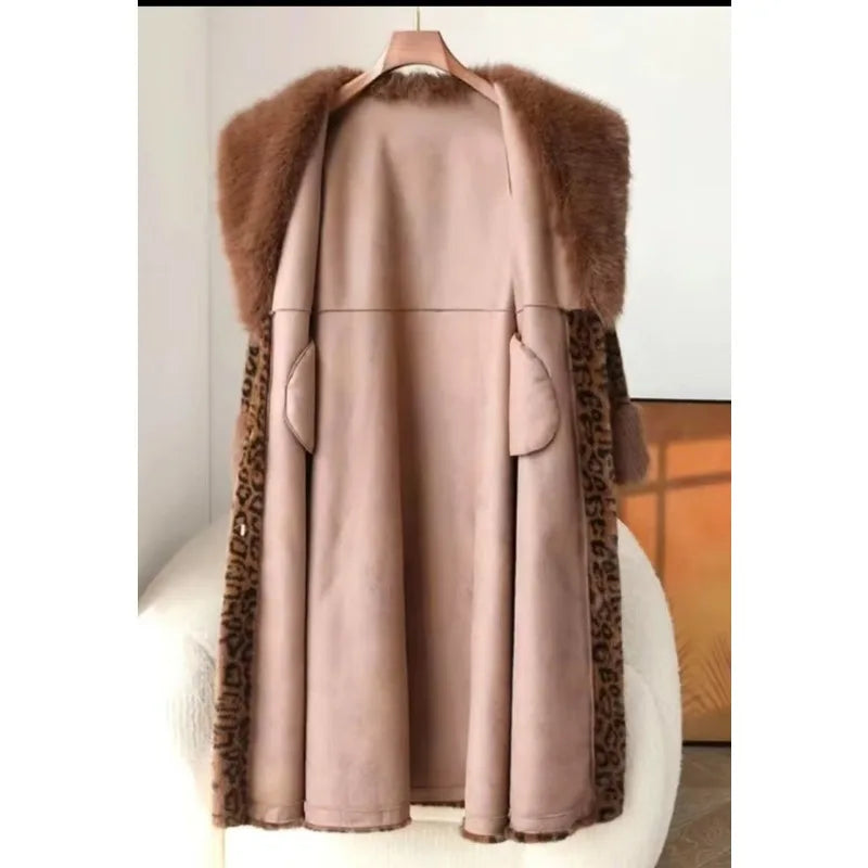 🍒Women's leopard print coat long faux fur overcoat for women trench coats chic winter fashion with thick fur collar belt Posh Plush